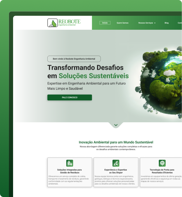 Página inicial de site criada pela Creact Burst Design — destaque para personalização e clareza.