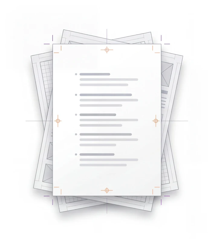 Ilustração de checklist e plantas de layout, representando as entregas e etapas do desenvolvimento de um site institucional.